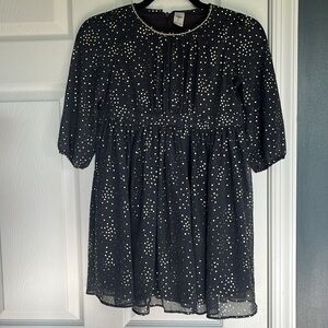 OshKosh 3/4 Sleeve Party Dress Gray with Gold Sparkle Polka Dots Girl’s Size 8